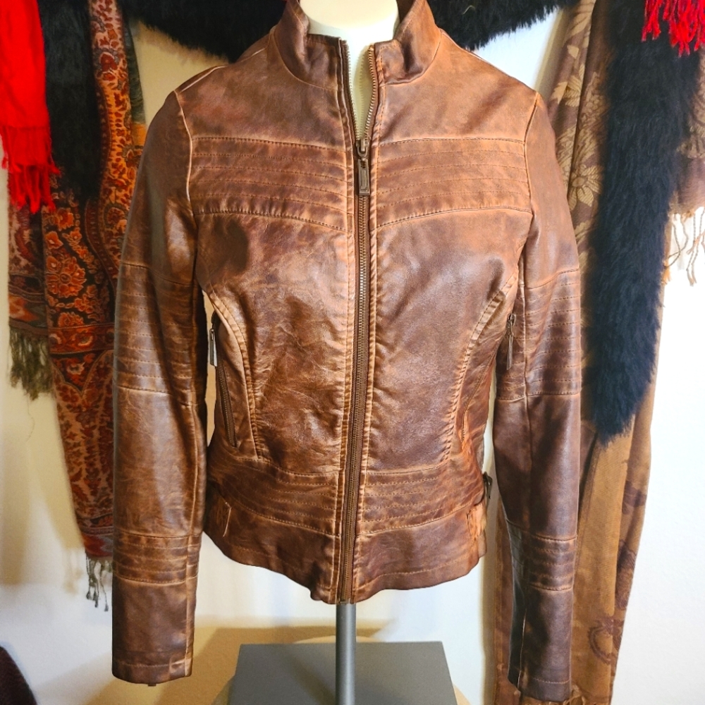 Brown Faux Leather Moto Jacket